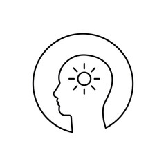 head with sun like happy sunny mood thin line icon. linear flat style trend modern mentality logotype graphic stroke art design isolated on white