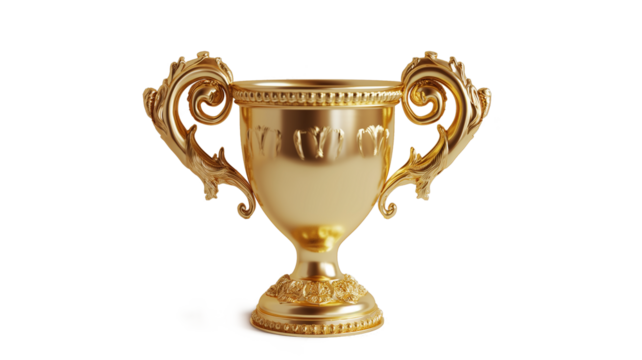 A realistic trophy gold cup isolated on a transparent background