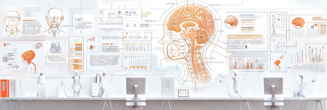 Psychologist's Office Wall: Adorned with psychology diagrams, mental health resources, and a whiteboard with therapy session schedules