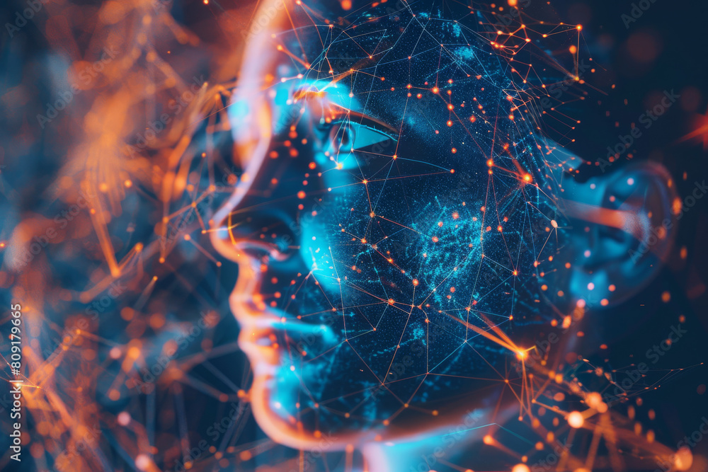 Poster a computer generated image of a person 's face