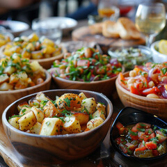 a selection of food on the table with seasoning