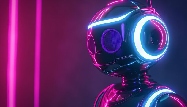 Neon style of robots envisions a future where technology meets creativity in a display of paper art styles, banner sharpen with copy space