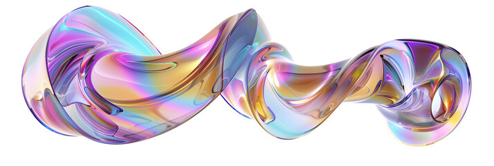 Fototapeta premium 3D iridescent glass helix shape, twisting motion, isolated on transparent background