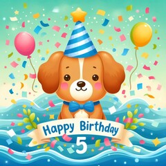 Vibrant Cartoon Dog Birthday Celebration Illustration