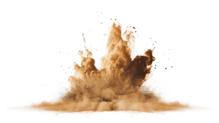 Abstract deep brown dust explosion isolated on a transparent background