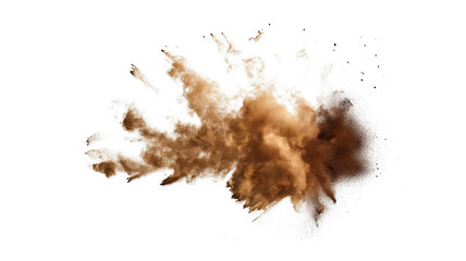 Abstract deep brown dust explosion isolated on a transparent background