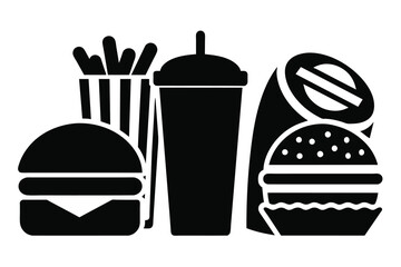 Fast Food black Vectors on white background design