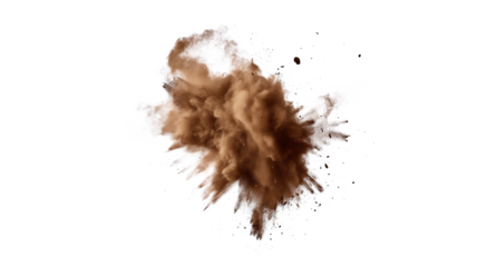Abstract deep brown dust explosion isolated on a transparent background