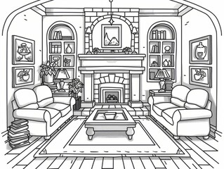 Interior House Design for Children's Coloring Book