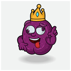 Plum Fruit With Crazy expression. Mascot cartoon character for flavor, strain, label and packaging product.