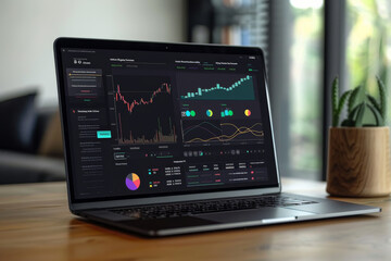 A laptop is open to a screen that shows a graph