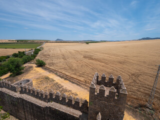 Scenic view of crop fields from Castillo de las Aguzaderas, old fortress of Muslim origin near the...