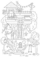 Page Coloring, Treehouse Book Coloring For Adults And Children, Captures The Imagination