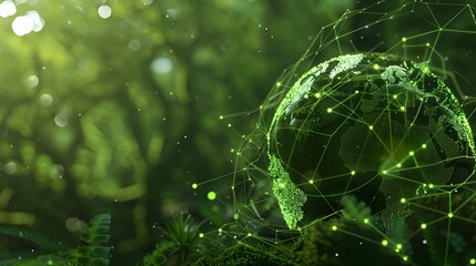 Earth Ecological Green Energy Icons Plexus Concept Moss in Forrest Background 3D Render 