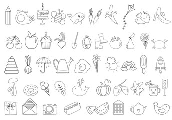 Coloring Page Set Features Simple Objects For Coloring, Suitable For Toddlers From 3 Years Old