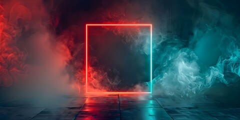 Neon square frame with red and green lights: Customizable space for content. Concept Neon Lights, Square Frame, Red and Green, Customizable Content, Vibrant Display