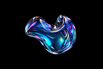 Obraz premium Bold holographic liquid metal shape isolated. Iridescent wavy melted chrome substance