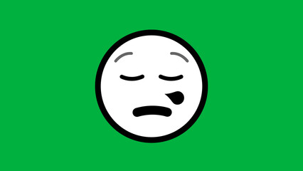 black and white emoji in deep sleeping with nose bubble on green screen