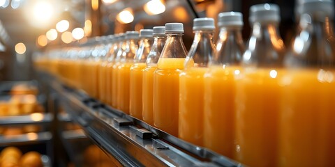 Efficient juice production in a modern factory with optimized manufacturing process. Concept Industrial Automation, Production Efficiency, Factory Optimization, Manufacturing Processes