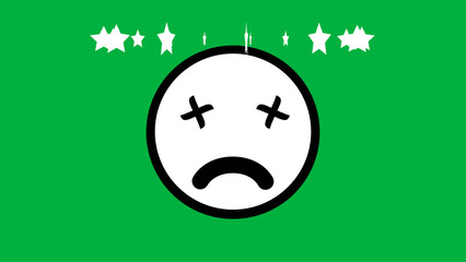 black and white bad day and dizzy facial expression emoji on green screen