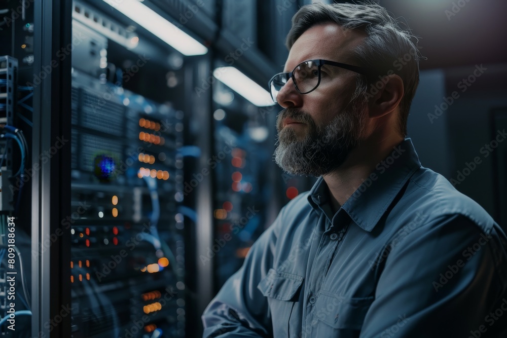 Aufkleber a man, cloud security architect, standing beside a server in a server room, a cloud security archite