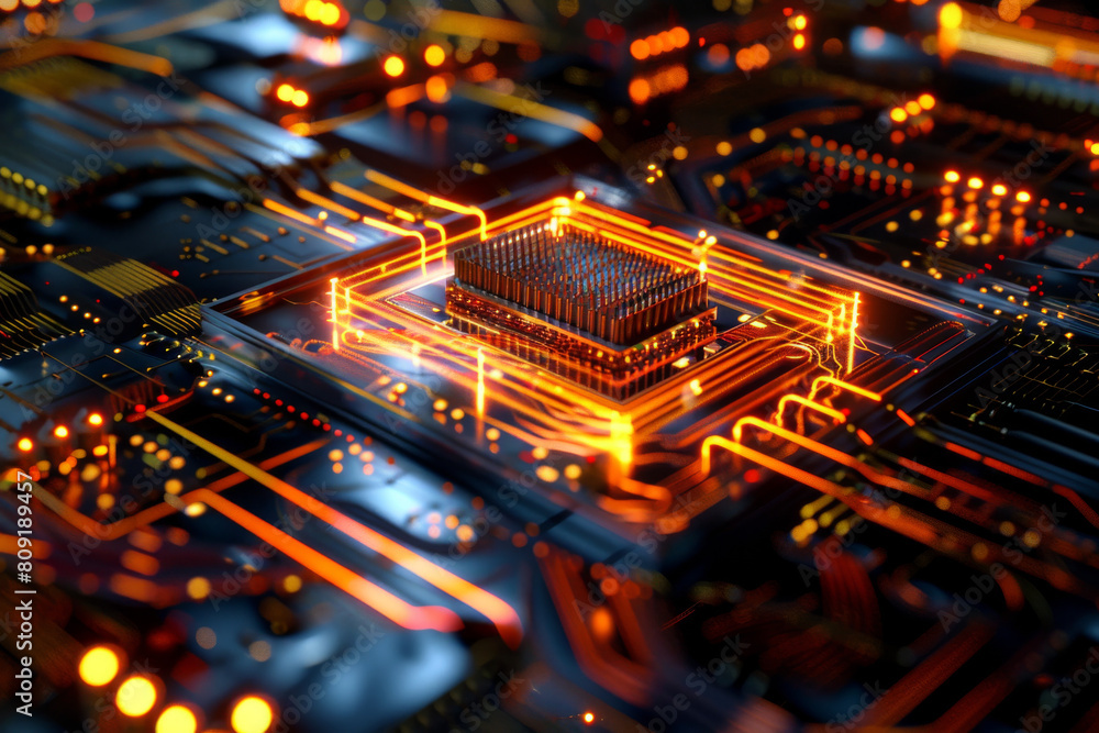 Poster a computer chip is sitting on top of a circuit board