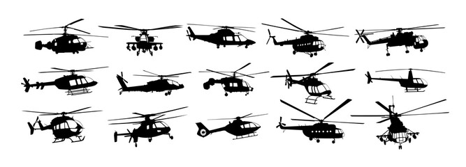 The set of helicopter silhouettes.  © designer_an