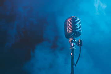 Classic microphone with blue gradient background