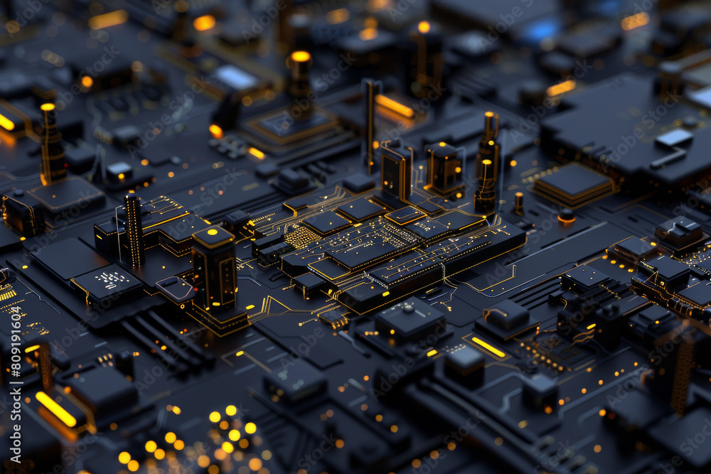 Poster a computer motherboard with a lot of electronics on it