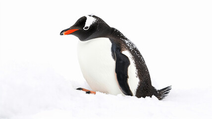 Adorable Penguin in the Snow isolated on a white background