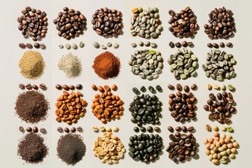 Various types of coffee beans from around the world displayed together, A collection of different coffee beans from around the world