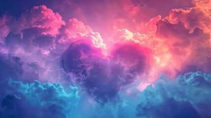 Cloud heart figure shape form in pastel soft blue and pink color tone 3d illustration .