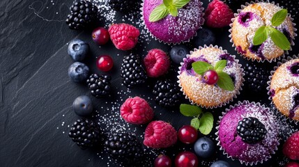  raspberries, blueberries, muffins, raspberries, and berries (This version maintains the original...