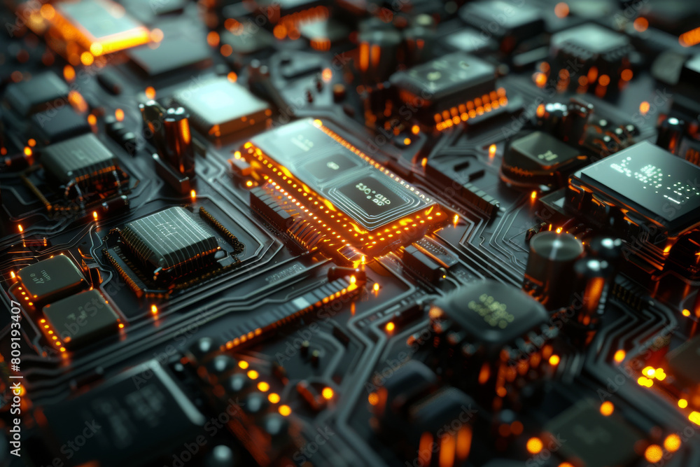 Poster a close up of a motherboard with a cpu that says ' sdc ' on it