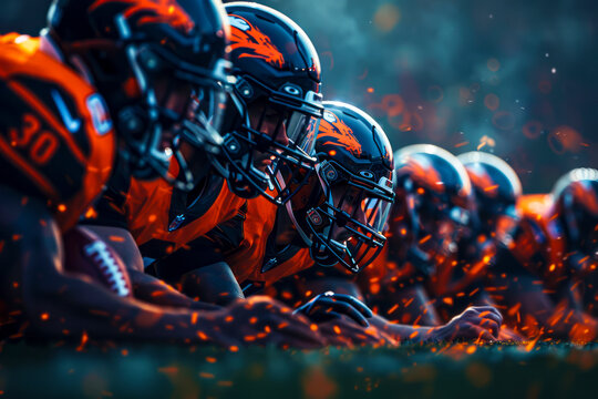 Gridiron Glory: Elite Teams Clash in High-Stakes Championship Battle Intense Action Packed with Power and Passion Stadium Aglow in Dramatic Light