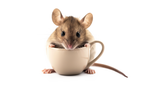 Adorable Mouse Enjoying a Cup of Coffee isolated on a transparent background - Powered by Adobe