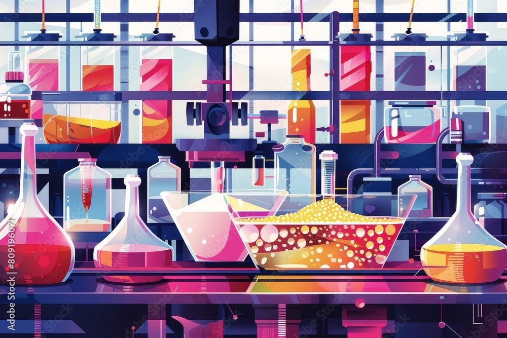 Aufkleber numerous bottles filled with colorful liquids atop a table, a colorful abstract interpretation of va