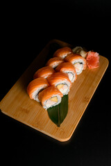 Flavorful Trio. Rolls with fish, shrimp, and mango.