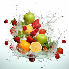 fresh fruit falling in water splash