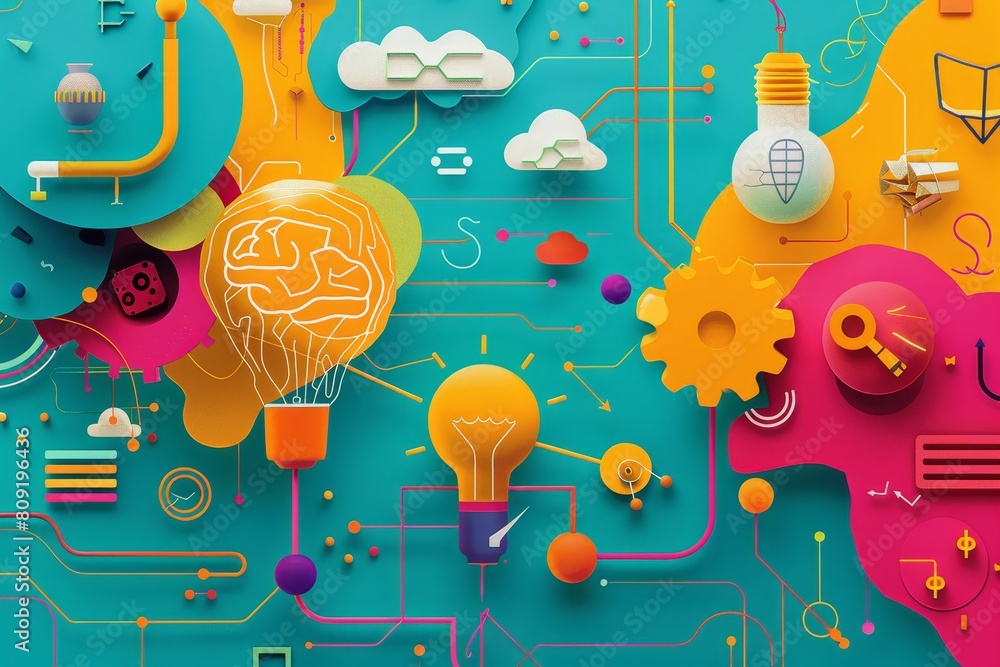 Poster colorful background featuring a variety of different items and objects, creating a visually engaging