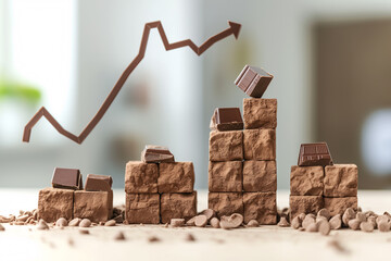 Stock market graph growing with pieces and drops of chocolate