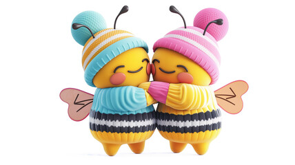 Obraz premium Adorable Bees Hugging in Colorful Outfits isolated on a transparent background