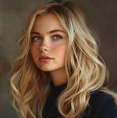 Naklejka premium beautiful blonde girl portrait, fashion photography, wavy hair