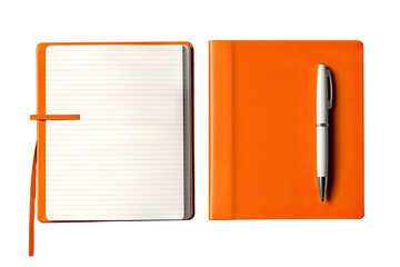 Vibrant Orange Notebooks and Pen Set on transparent background