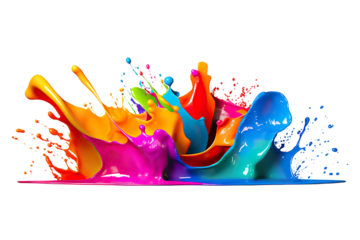 Vibrant Rainbow Colorful Paint Splash as an Isolated Design Element on transparent background