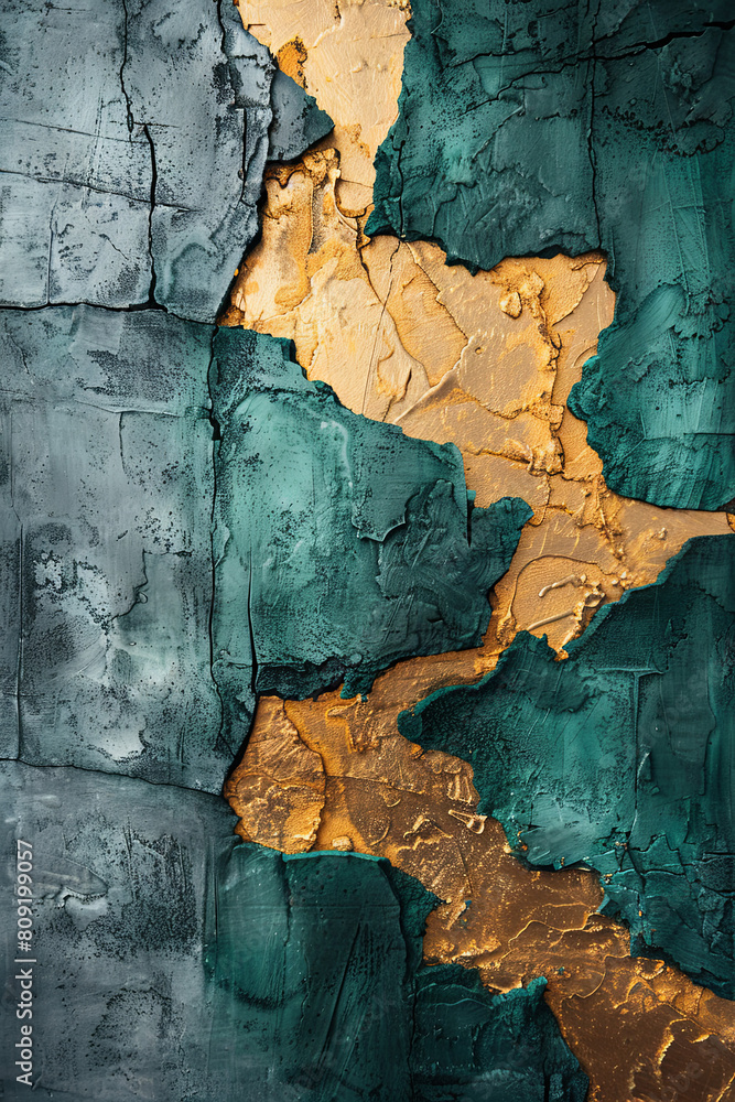 Poster contrasting textures in gold and teal abstract - an abstract image showing contrasting textures and 