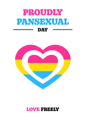 Pansexual Awareness and Visibility Day 24th May, pansexual flag in a heart shape. Pansexual Visibility Day vector poster isolated on a white background.