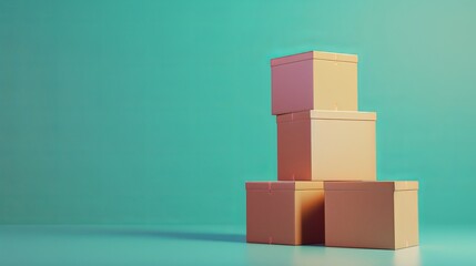 3D render illustration of closed delivery boxes stacked on top of each other, symbolizing packaged goods ready for transportation. Presented as isolated objects for clear visualization.
