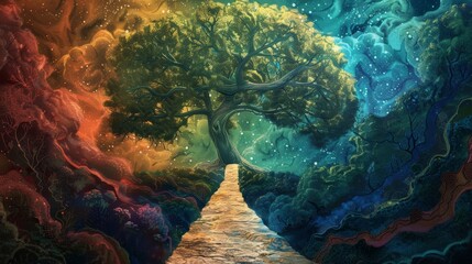 Obraz premium Symbolic representation of the journey towards mental wellness, with a long path leading