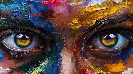 Creative sight. Painted eyes with colorful brushes